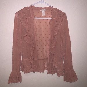 H&M Pink Long Sleeve Button Sheer Top size 2